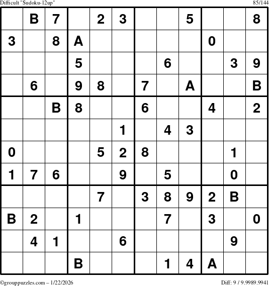 The grouppuzzles.com Difficult Sudoku-12up puzzle for Thursday January 22, 2026