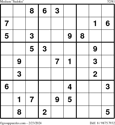 The grouppuzzles.com Medium Sudoku puzzle for Friday February 23, 2024