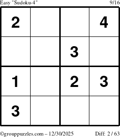 The grouppuzzles.com Easy Sudoku-4 puzzle for Tuesday December 30, 2025