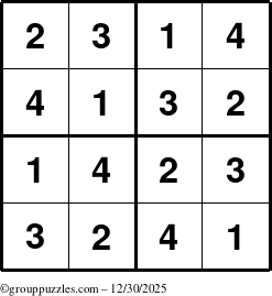 The grouppuzzles.com Answer grid for the Sudoku-4 puzzle for Tuesday December 30, 2025