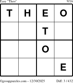 The grouppuzzles.com Easy Theo puzzle for Tuesday December 30, 2025
