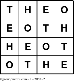 The grouppuzzles.com Answer grid for the Theo puzzle for Tuesday December 30, 2025