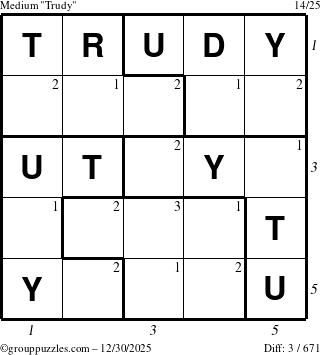 The grouppuzzles.com Medium Trudy puzzle for Tuesday December 30, 2025 with all 3 steps marked