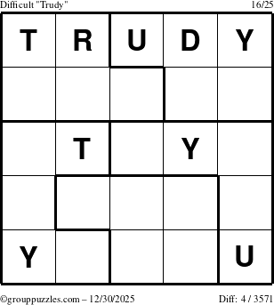 The grouppuzzles.com Difficult Trudy puzzle for Tuesday December 30, 2025