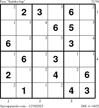 The grouppuzzles.com Easy Sudoku-6up puzzle for Tuesday December 30, 2025 with all 4 steps marked