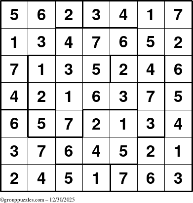 The grouppuzzles.com Answer grid for the Sudoku-7 puzzle for Tuesday December 30, 2025
