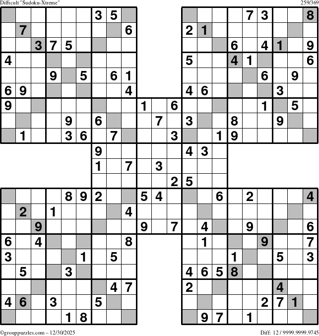 The grouppuzzles.com Difficult Sudoku-Xtreme puzzle for Tuesday December 30, 2025