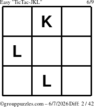 The grouppuzzles.com Easy TicTac-JKL puzzle for Sunday June 7, 2026