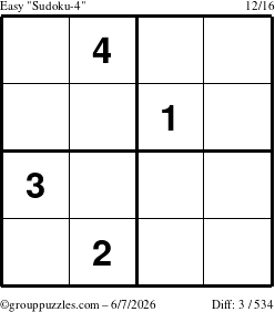 The grouppuzzles.com Easy Sudoku-4 puzzle for Sunday June 7, 2026