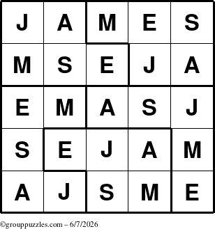 The grouppuzzles.com Answer grid for the James puzzle for Sunday June 7, 2026