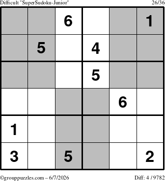 The grouppuzzles.com Difficult SuperSudoku-Junior puzzle for Sunday June 7, 2026