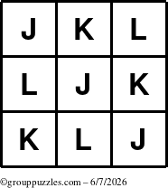 The grouppuzzles.com Answer grid for the TicTac-JKL puzzle for Sunday June 7, 2026
