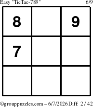 The grouppuzzles.com Easy TicTac-789 puzzle for Sunday June 7, 2026