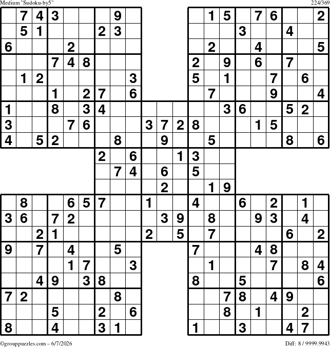 The grouppuzzles.com Medium Sudoku-by5 puzzle for Sunday June 7, 2026
