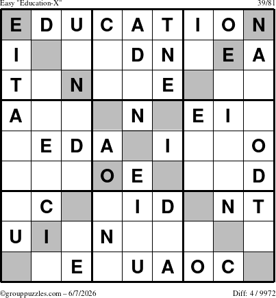 The grouppuzzles.com Easy Education-X puzzle for Sunday June 7, 2026