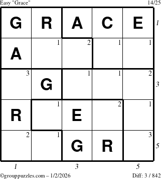 The grouppuzzles.com Easy Grace puzzle for Friday January 2, 2026, suitable for printing, with all 3 steps marked