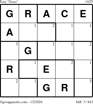 The grouppuzzles.com Easy Grace puzzle for Friday January 2, 2026 with the first 3 steps marked