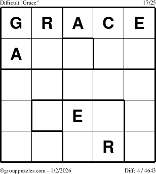 The grouppuzzles.com Difficult Grace puzzle for Friday January 2, 2026
