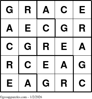 The grouppuzzles.com Answer grid for the Grace puzzle for Friday January 2, 2026