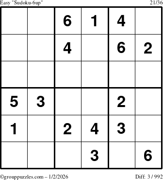 The grouppuzzles.com Easy Sudoku-6up puzzle for Friday January 2, 2026