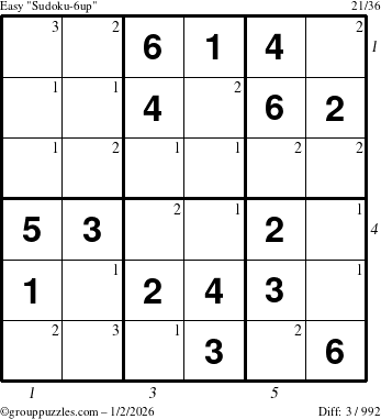 The grouppuzzles.com Easy Sudoku-6up puzzle for Friday January 2, 2026 with all 3 steps marked