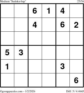 The grouppuzzles.com Medium Sudoku-6up puzzle for Friday January 2, 2026