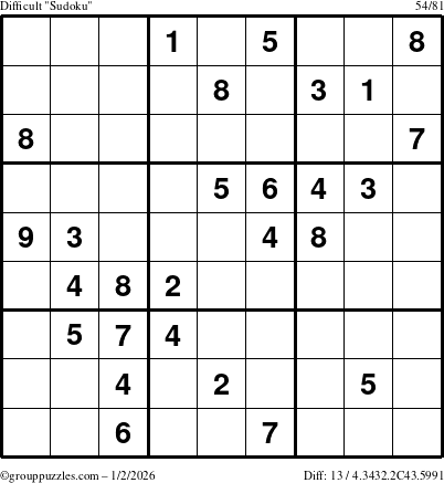 The grouppuzzles.com Difficult Sudoku puzzle for Friday January 2, 2026