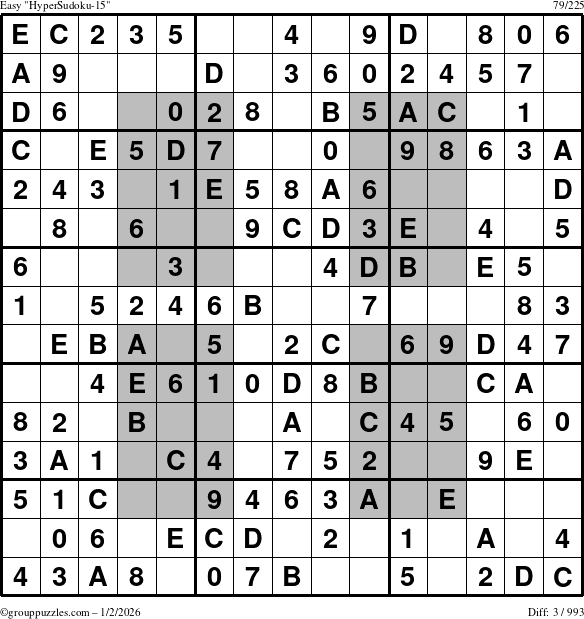 The grouppuzzles.com Easy HyperSudoku-15 puzzle for Friday January 2, 2026