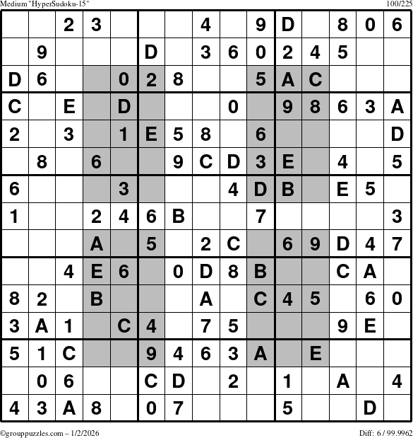 The grouppuzzles.com Medium HyperSudoku-15 puzzle for Friday January 2, 2026