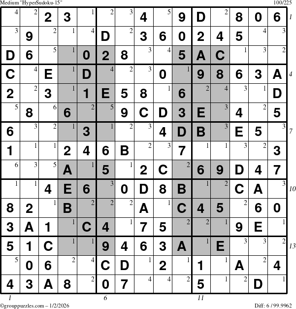 The grouppuzzles.com Medium HyperSudoku-15 puzzle for Friday January 2, 2026 with all 6 steps marked