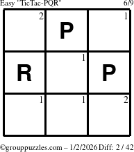 The grouppuzzles.com Easy TicTac-PQR puzzle for Friday January 2, 2026 with the first 2 steps marked