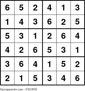 The grouppuzzles.com Answer grid for the Sudoku-Junior puzzle for Monday February 26, 2024