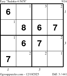 The grouppuzzles.com Easy Sudoku-4-5678 puzzle for Wednesday December 10, 2025 with all 3 steps marked