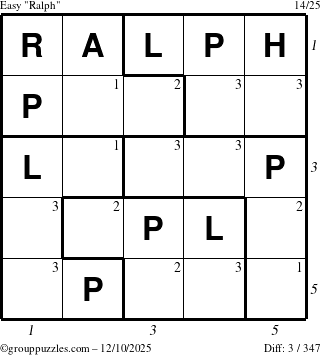 The grouppuzzles.com Easy Ralph puzzle for Wednesday December 10, 2025 with all 3 steps marked