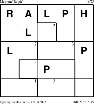 The grouppuzzles.com Medium Ralph puzzle for Wednesday December 10, 2025 with the first 3 steps marked