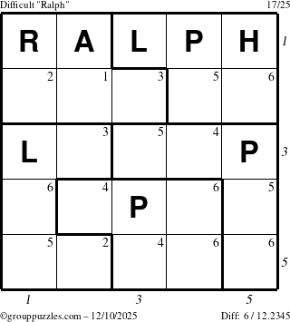 The grouppuzzles.com Difficult Ralph puzzle for Wednesday December 10, 2025 with all 6 steps marked