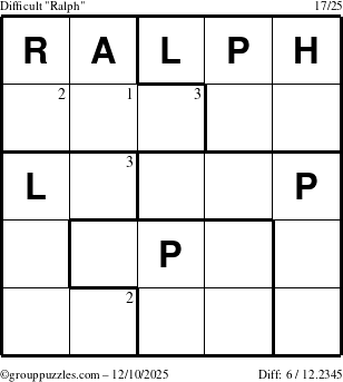 The grouppuzzles.com Difficult Ralph puzzle for Wednesday December 10, 2025 with the first 3 steps marked