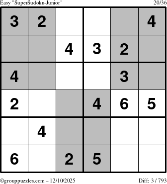 The grouppuzzles.com Easy SuperSudoku-Junior puzzle for Wednesday December 10, 2025