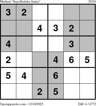 The grouppuzzles.com Medium SuperSudoku-Junior puzzle for Wednesday December 10, 2025