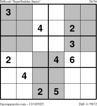 The grouppuzzles.com Difficult SuperSudoku-Junior puzzle for Wednesday December 10, 2025