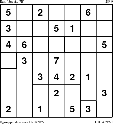 The grouppuzzles.com Easy Sudoku-7B puzzle for Wednesday December 10, 2025
