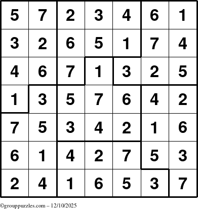 The grouppuzzles.com Answer grid for the Sudoku-7B puzzle for Wednesday December 10, 2025