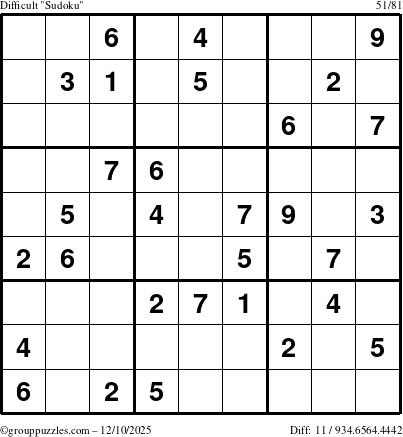 The grouppuzzles.com Difficult Sudoku puzzle for Wednesday December 10, 2025