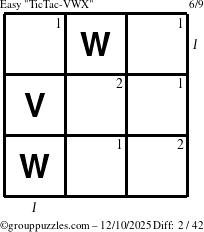 The grouppuzzles.com Easy TicTac-VWX puzzle for Wednesday December 10, 2025 with all 2 steps marked