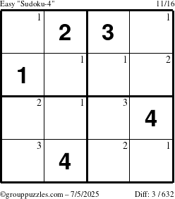 The grouppuzzles.com Easy Sudoku-4 puzzle for Saturday July 5, 2025 with the first 3 steps marked