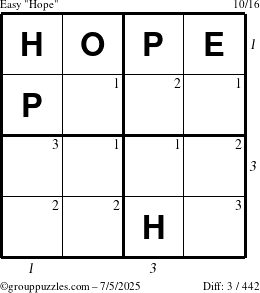 The grouppuzzles.com Easy Hope puzzle for Saturday July 5, 2025 with all 3 steps marked