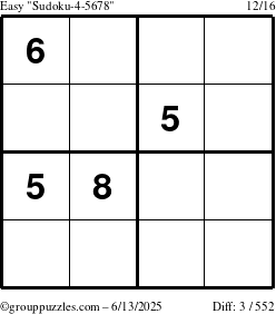 The grouppuzzles.com Easy Sudoku-4-5678 puzzle for Friday June 13, 2025