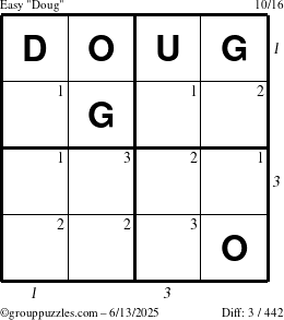 The grouppuzzles.com Easy Doug puzzle for Friday June 13, 2025 with all 3 steps marked