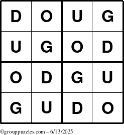 The grouppuzzles.com Answer grid for the Doug puzzle for Friday June 13, 2025