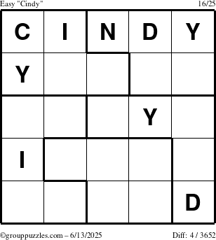 The grouppuzzles.com Easy Cindy puzzle for Friday June 13, 2025